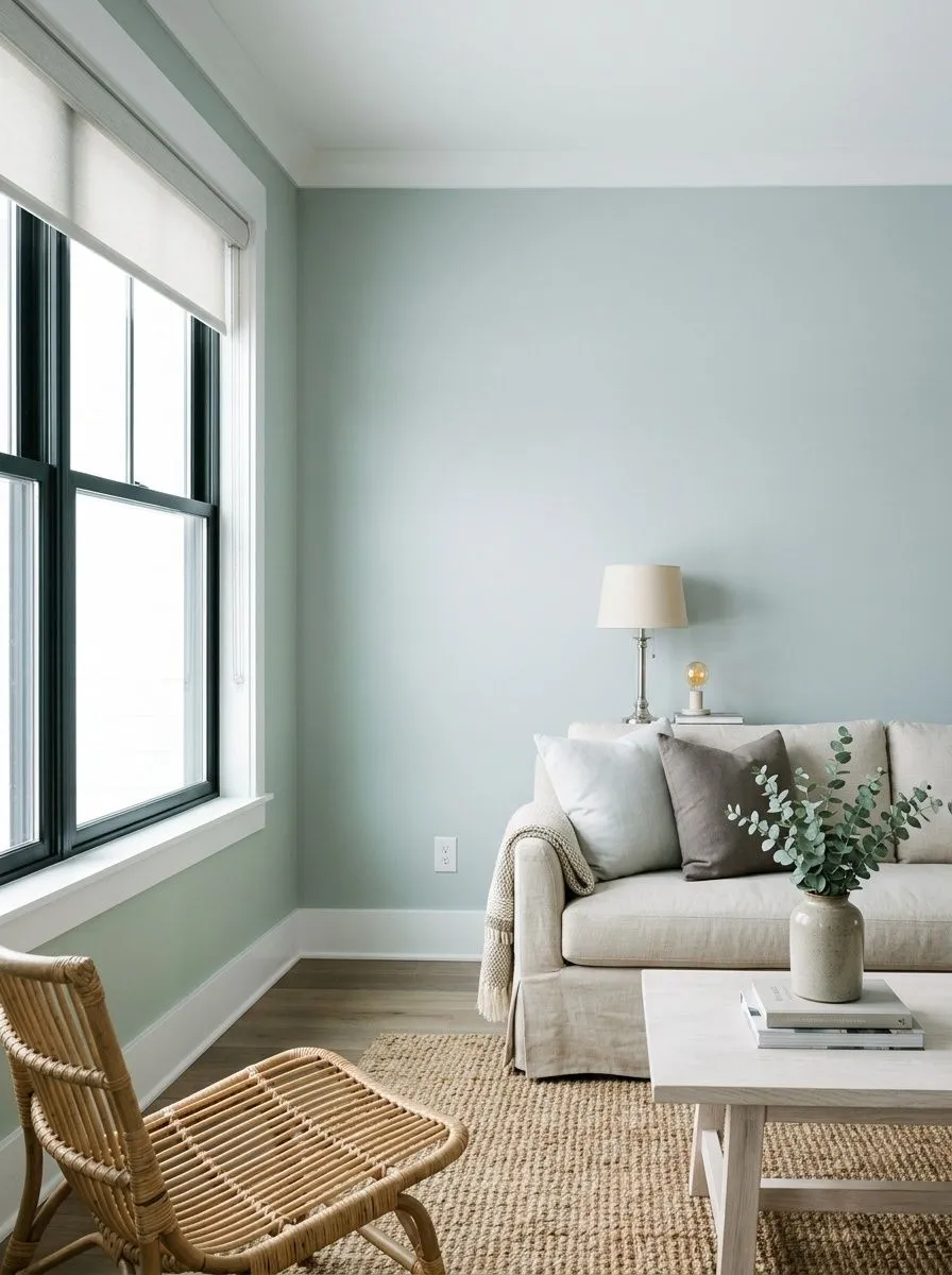 Silvermist SW 7621 on an interior wall in natural daylight