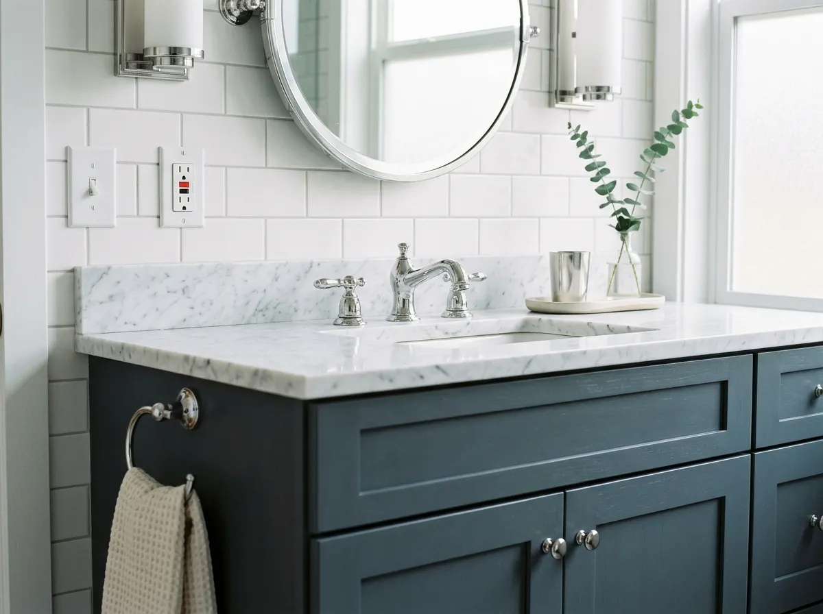 Slate Tile SW 7624 on bathroom vanity