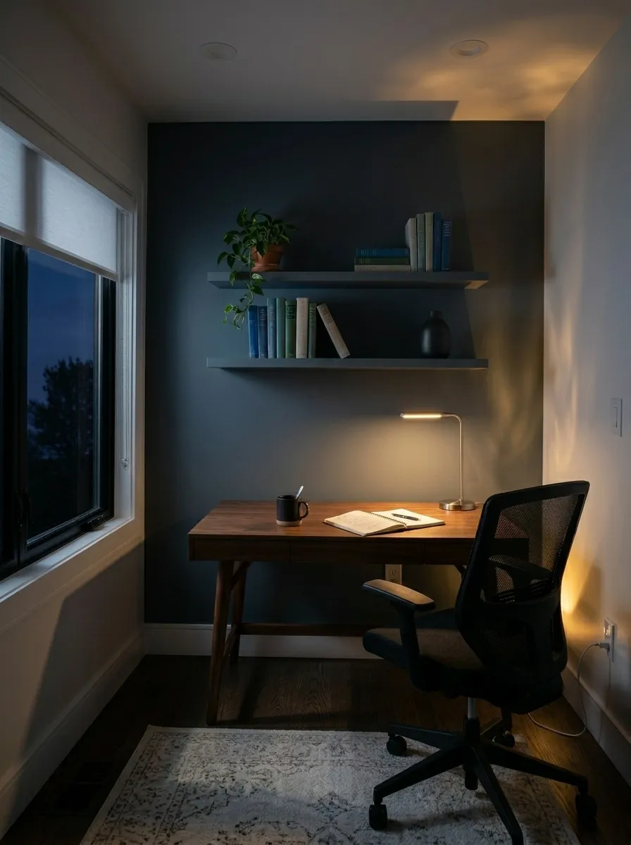 Slate Tile SW 7624 accent wall in evening light