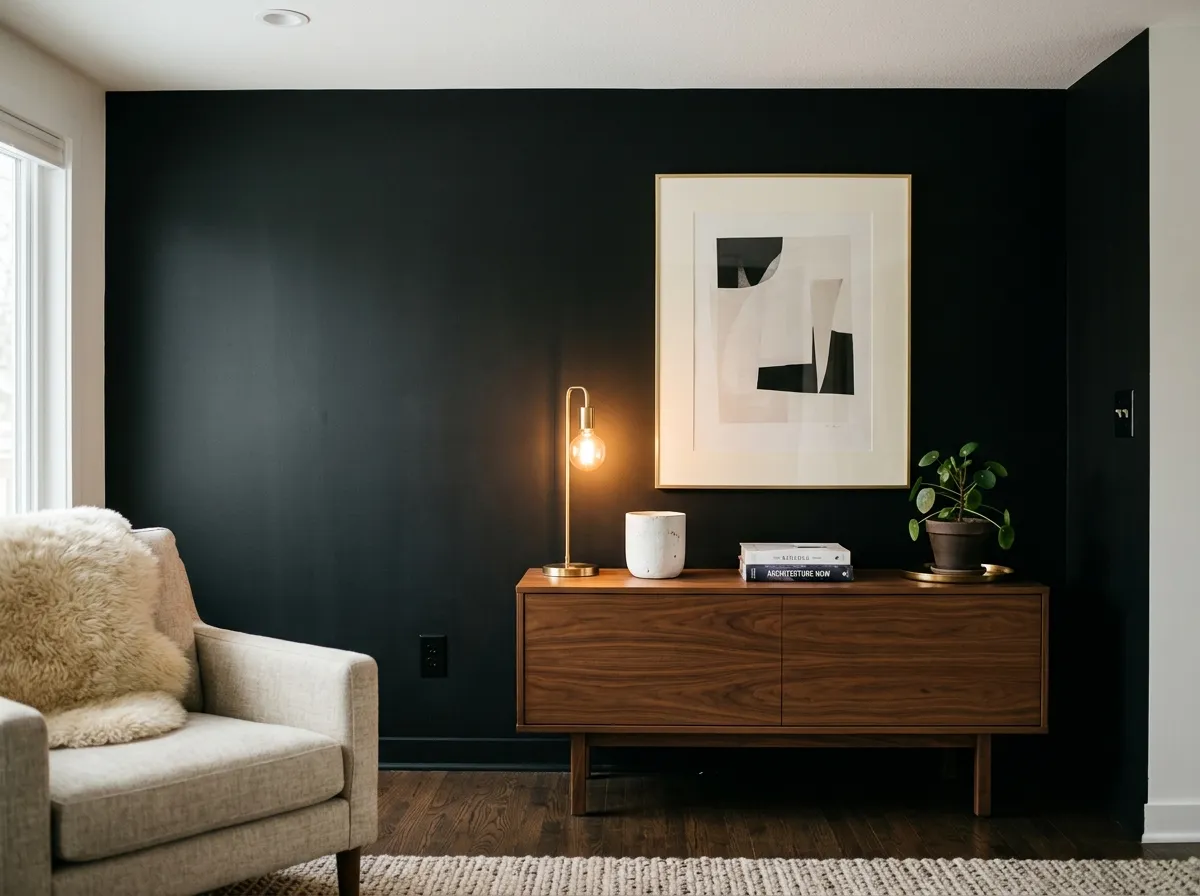 Tricorn Black SW 6258 on accent wall