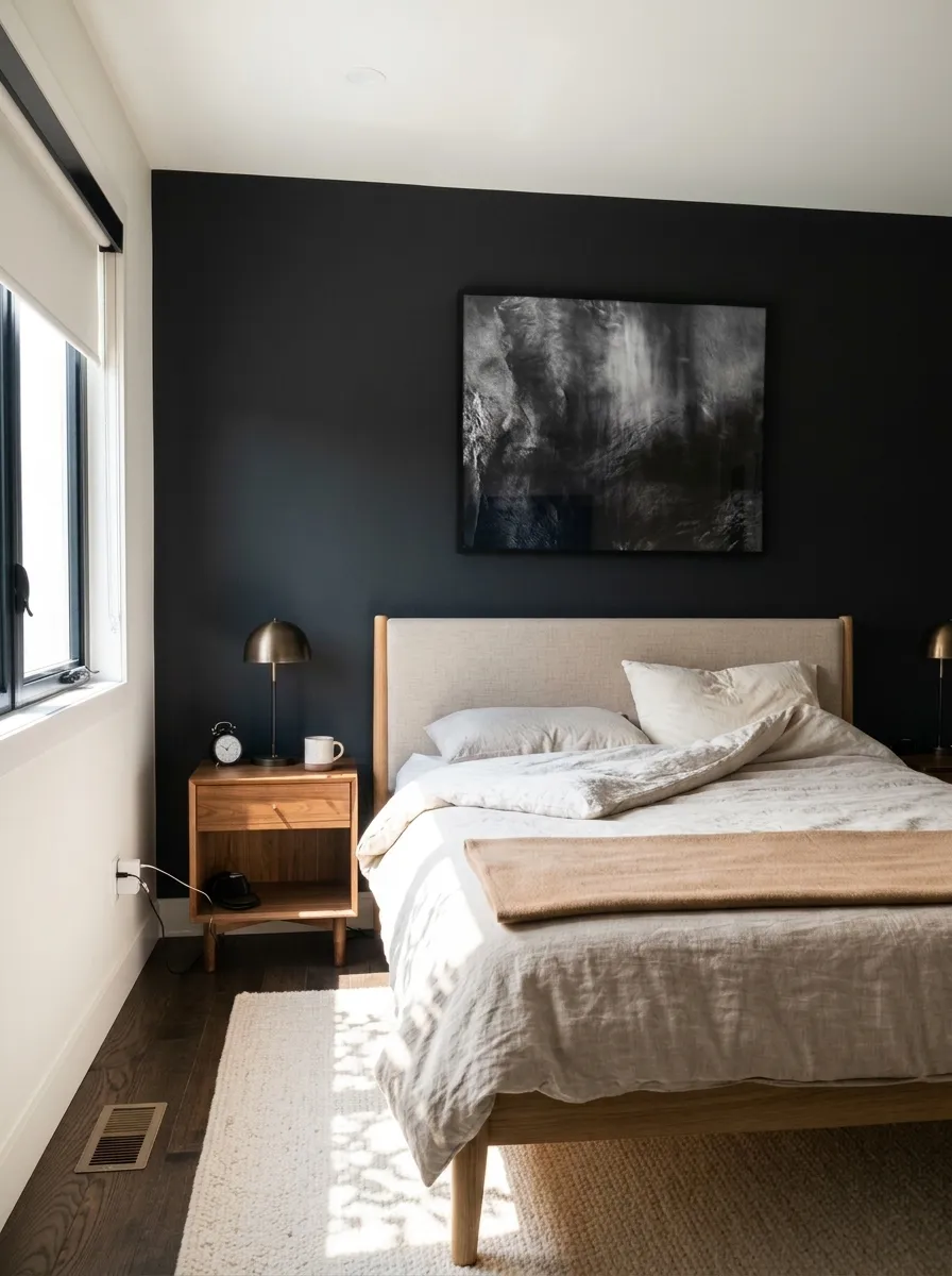 Tricorn Black SW 6258 accent wall in midday light