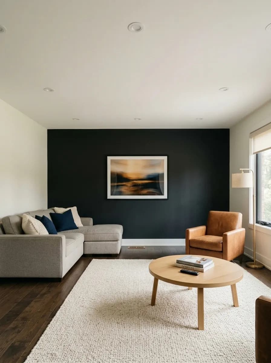 Tricorn Black SW 6258 on an interior wall in natural daylight