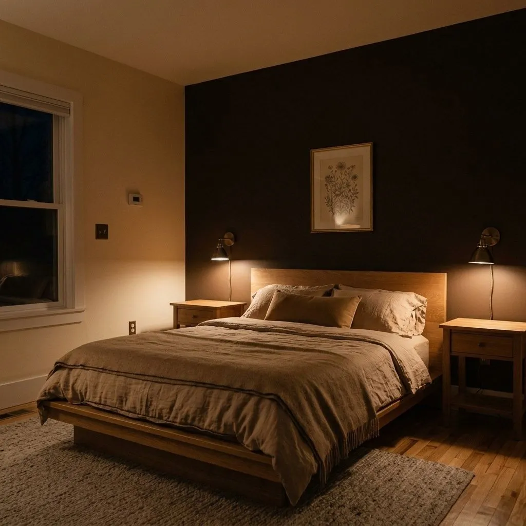 Turkish Coffee SW 6076 accent wall in evening light