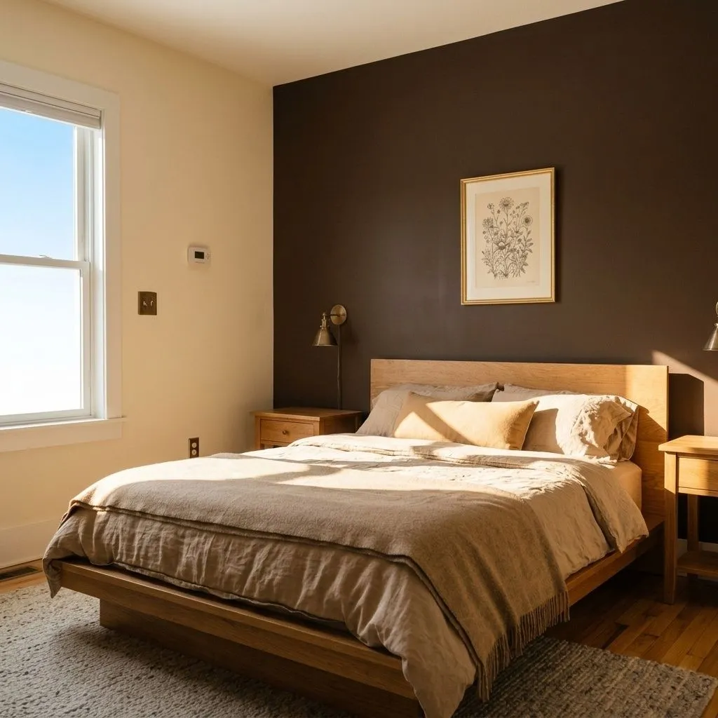 Turkish Coffee SW 6076 accent wall in midday light