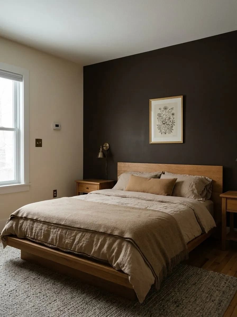 Turkish Coffee SW 6076 accent wall in morning light