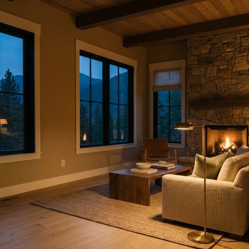 Universal Khaki SW 6150 accent wall in evening light