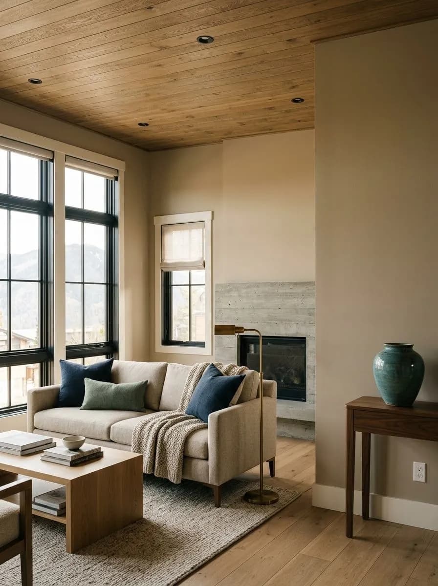 Universal Khaki SW 6150 on an interior wall in natural daylight