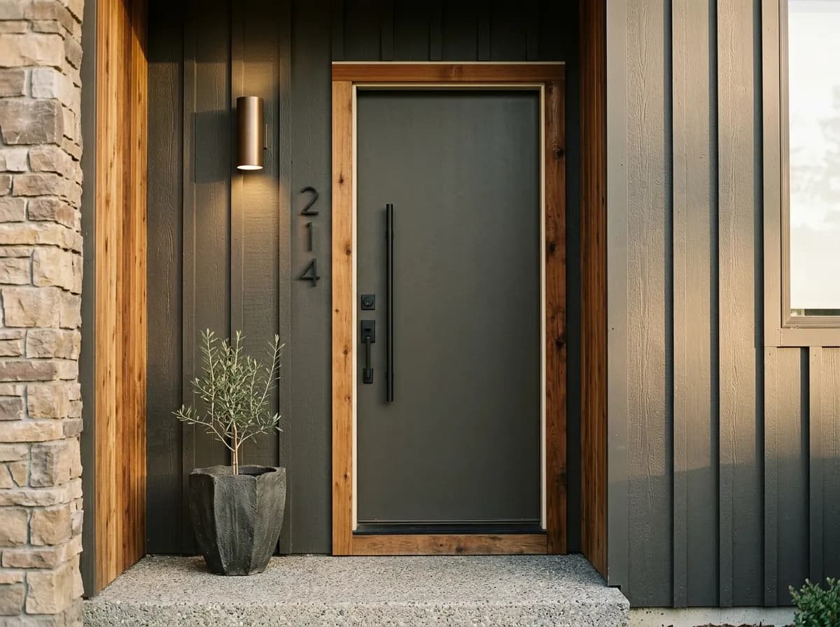 Urbane Bronze SW 7048 on exterior siding and front door