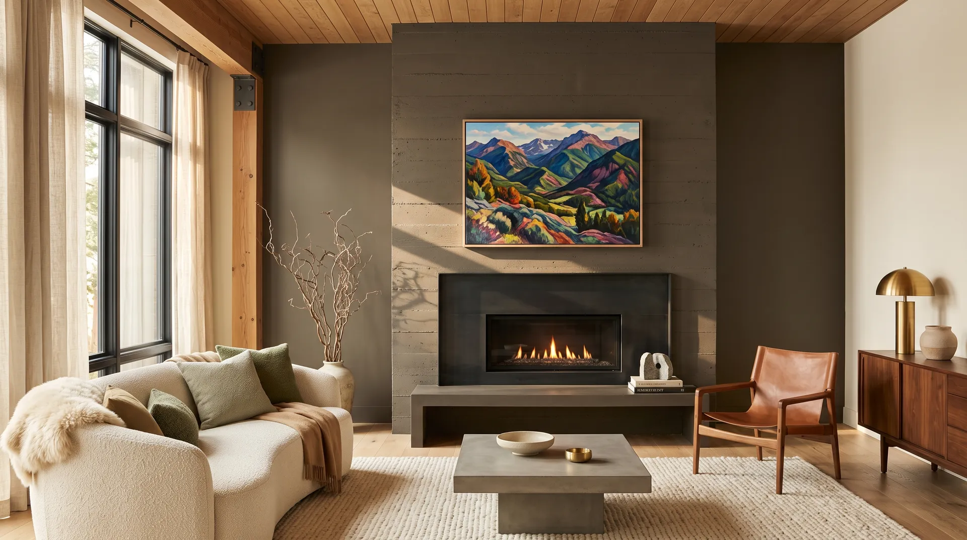 Urbane Bronze SW 7048 in a warm, grounded living room