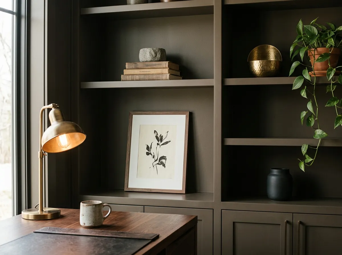 Urbane Bronze SW 7048 on home office or library