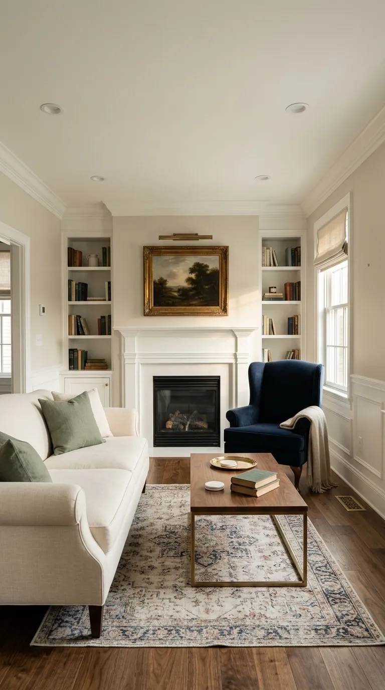 White Duck SW 7010 on an interior wall in natural daylight