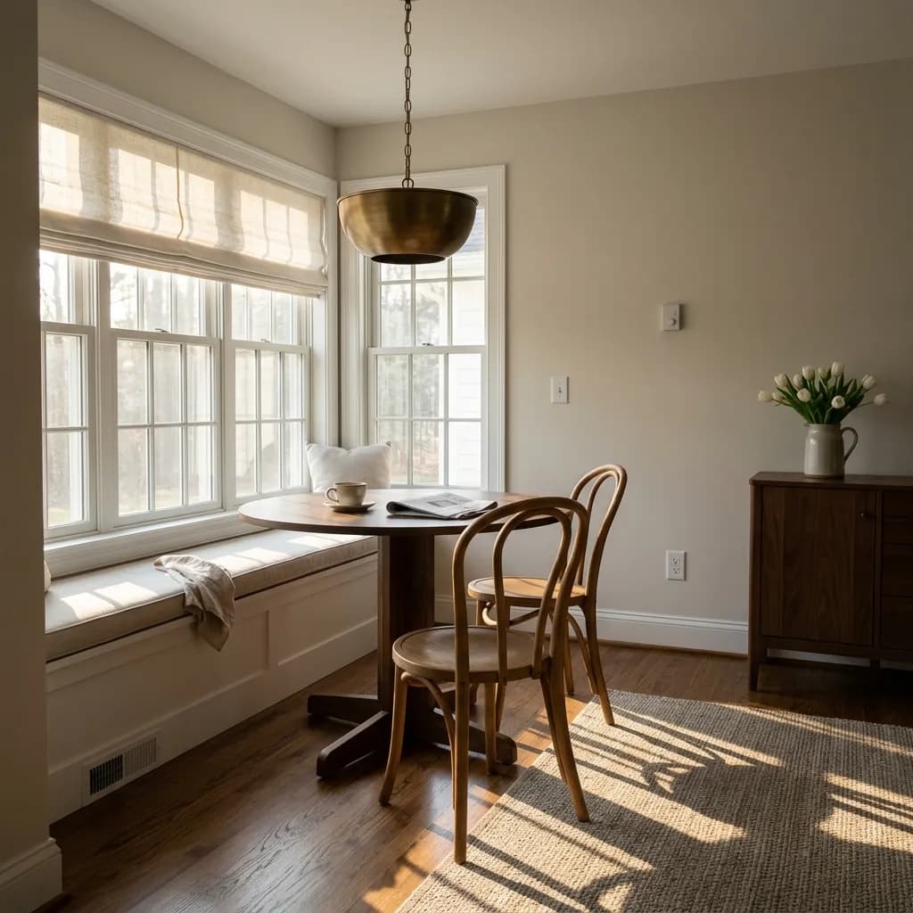 White Duck SW 7010 accent wall in morning light